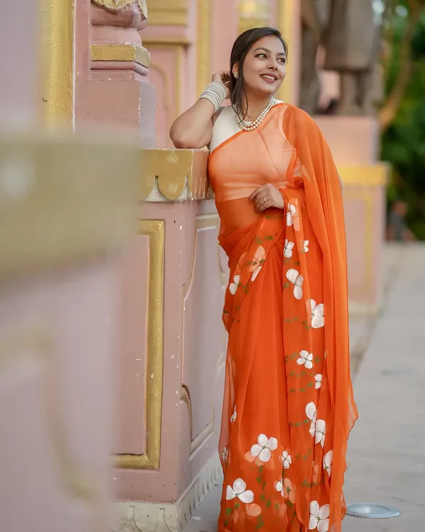Orange_Floral_Print_Saree_for_Women