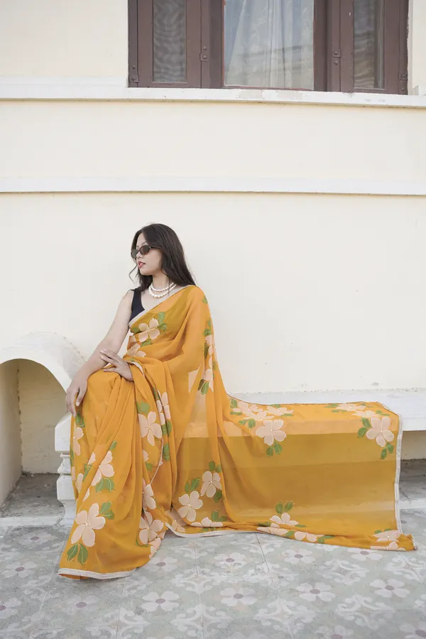 Mustard_Floral_Print_Saree_For_Women