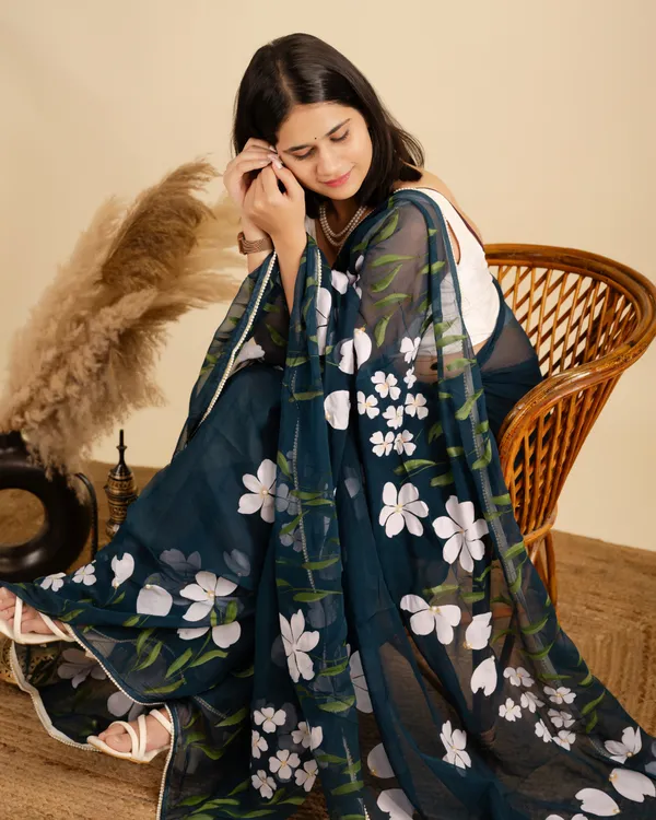Navy_Sheer_Floral_Print_Saree_for_Women