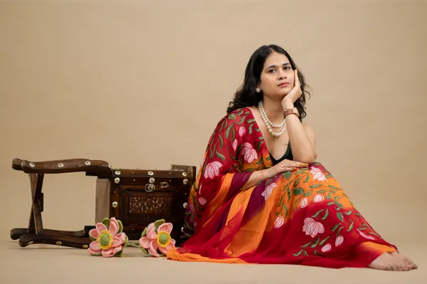 Orange_Red_Floral_Print_Saree_For_Women