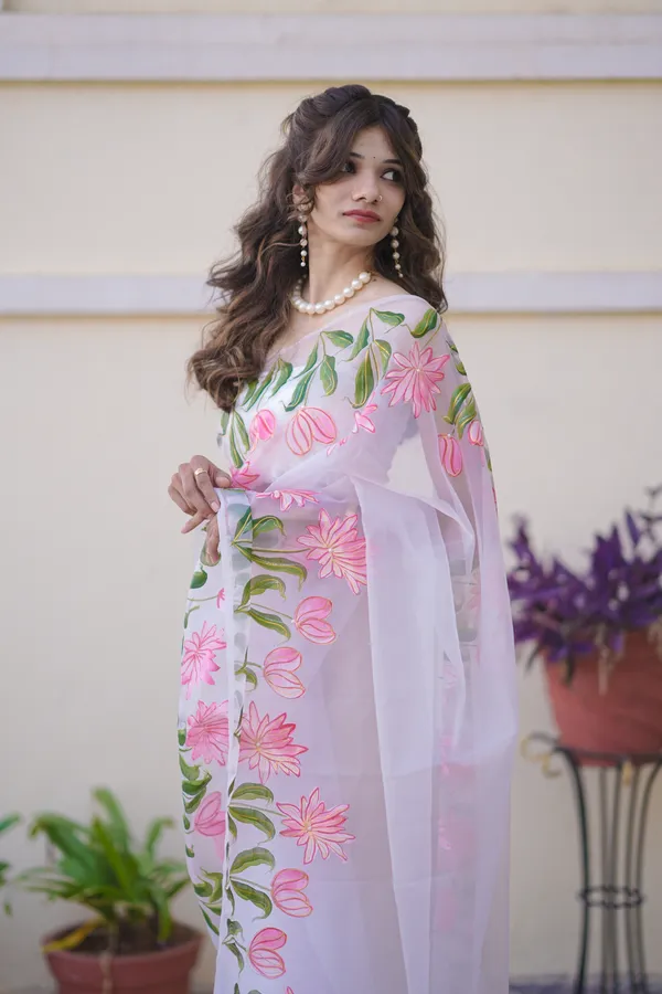 White_Organza_Floral_Print_Saree_for_Women