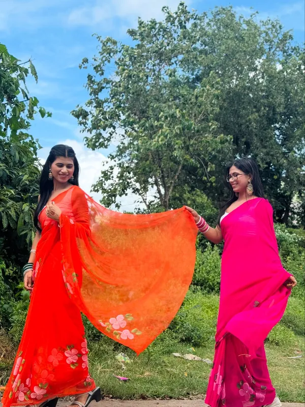 Orange_Floral_Print_Saree_for_Women