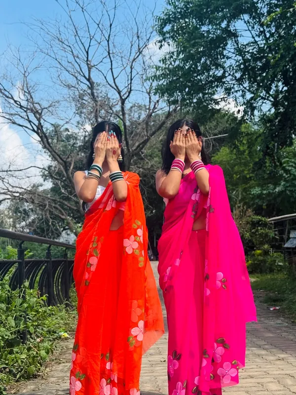 Orange_Floral_Print_Saree_for_Women