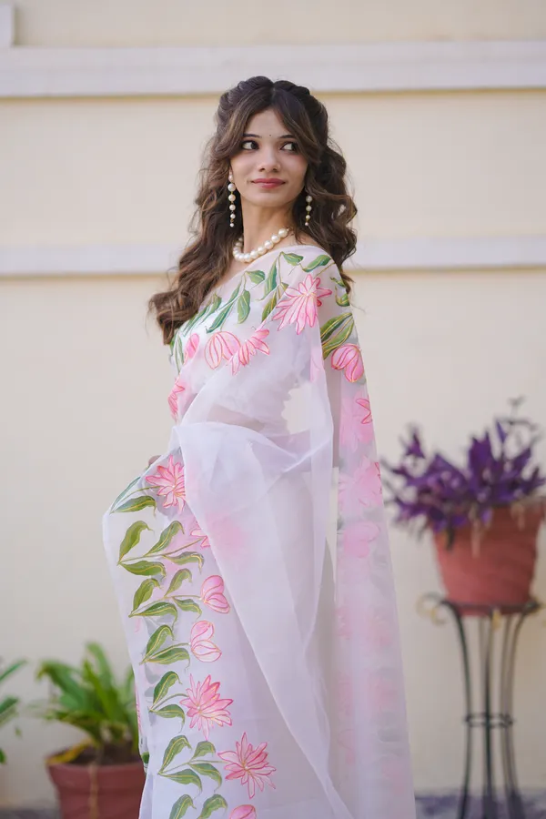 White_Organza_Floral_Print_Saree_for_Women