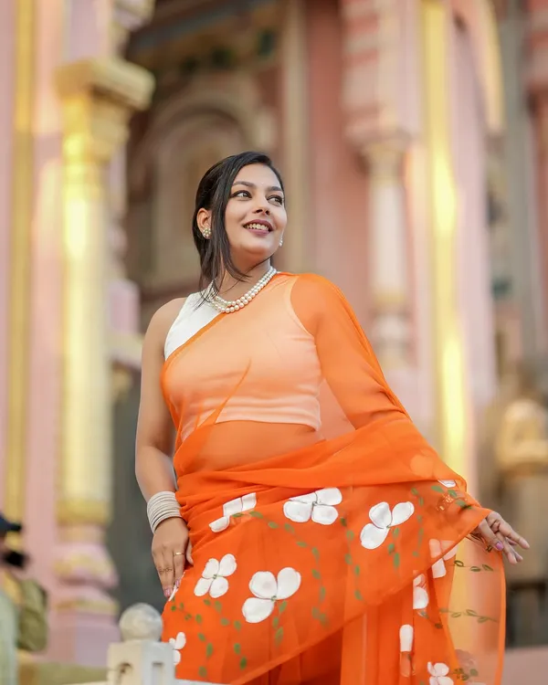 Orange_Floral_Print_Saree_for_Women
