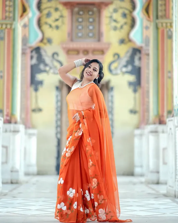 Orange_Floral_Print_Saree_for_Women
