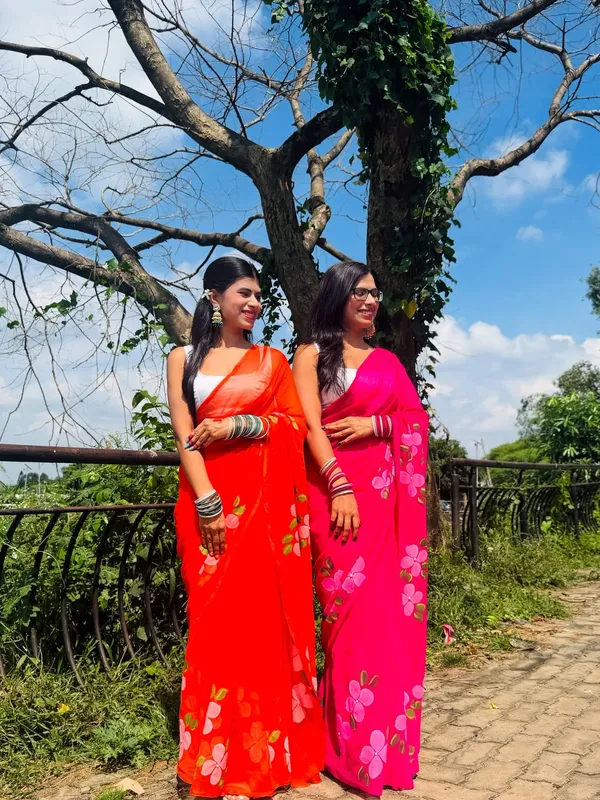 Orange_Floral_Print_Saree_for_Women