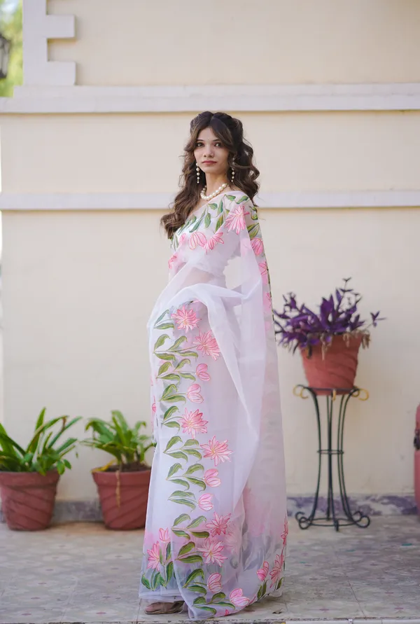White_Organza_Floral_Print_Saree_for_Women