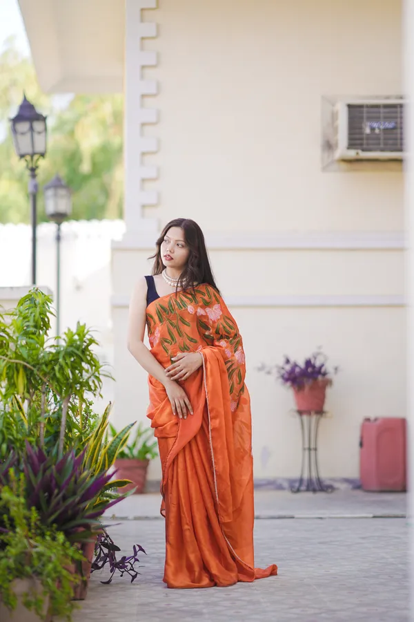 Orange_Floral_Print_Saree_for_Women