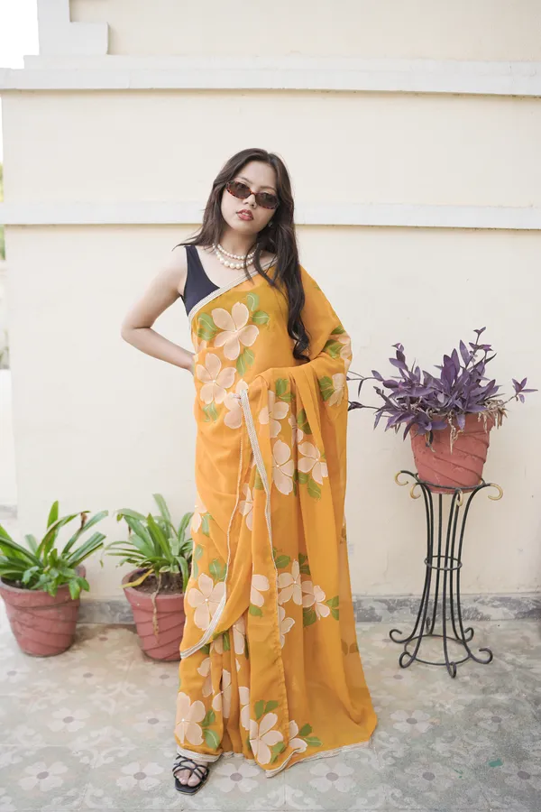 Mustard_Floral_Print_Saree_For_Women