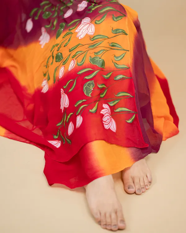 Orange_Red_Floral_Print_Saree_For_Women