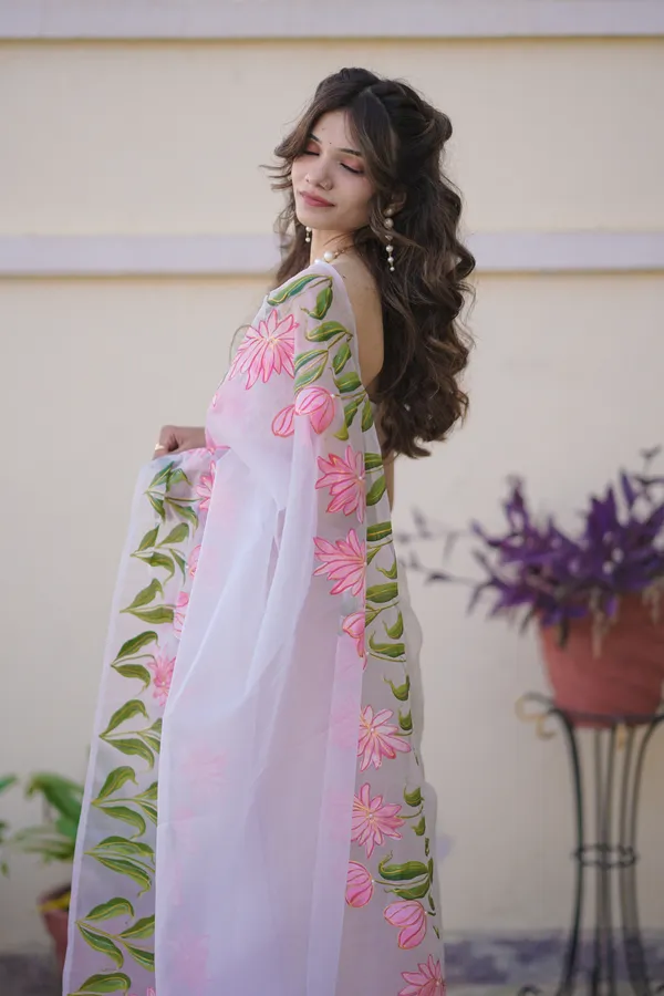 White_Organza_Floral_Print_Saree_for_Women
