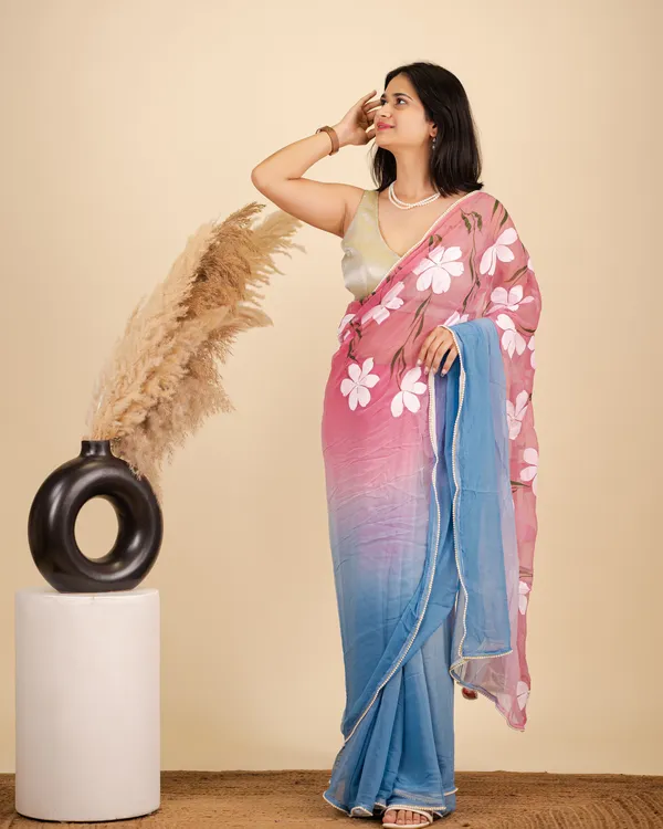 Pink_Chiffon_Floral_Print_Saree_for_Women