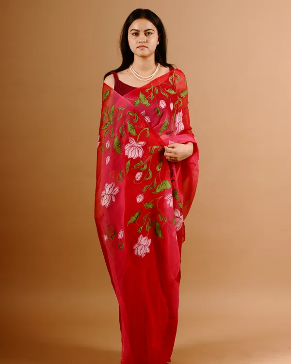 Red_Floral_Print_Saree_For_Women