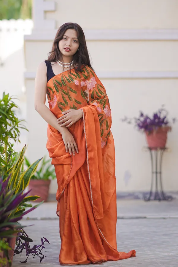 Orange_Floral_Print_Saree_for_Women
