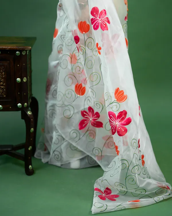 White_Organza_Floral_Print_Saree_for_Women