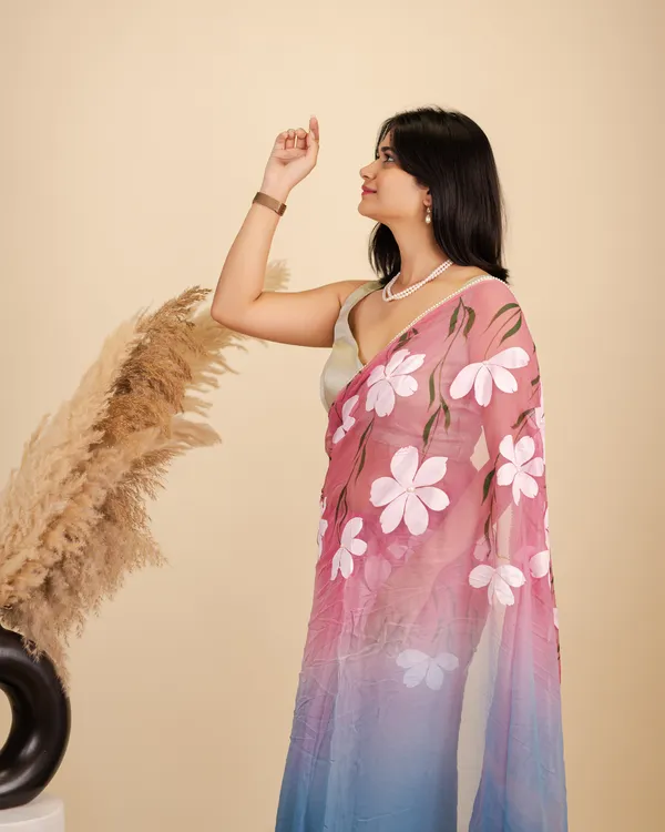 Pink_Chiffon_Floral_Print_Saree_for_Women