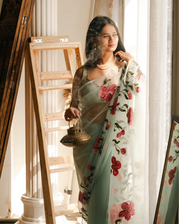 Mint_Sheer_Floral_Print_Saree_for_Women