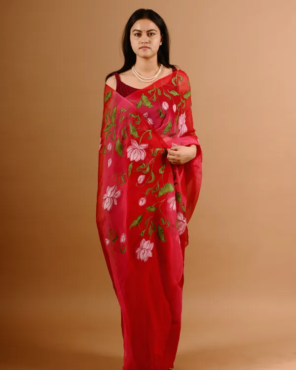 Red_Floral_Print_Saree_For_Women