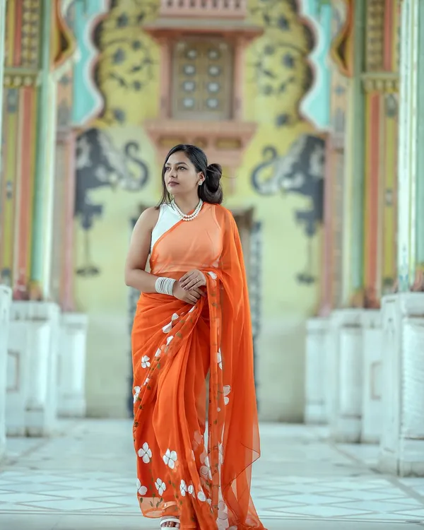 Orange_Floral_Print_Saree_for_Women