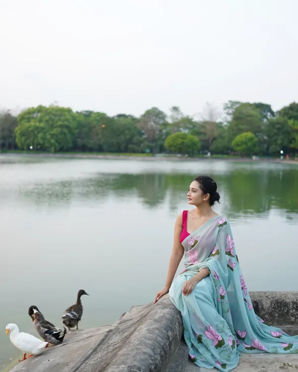 Mint_Floral_Print_Saree_for_Women