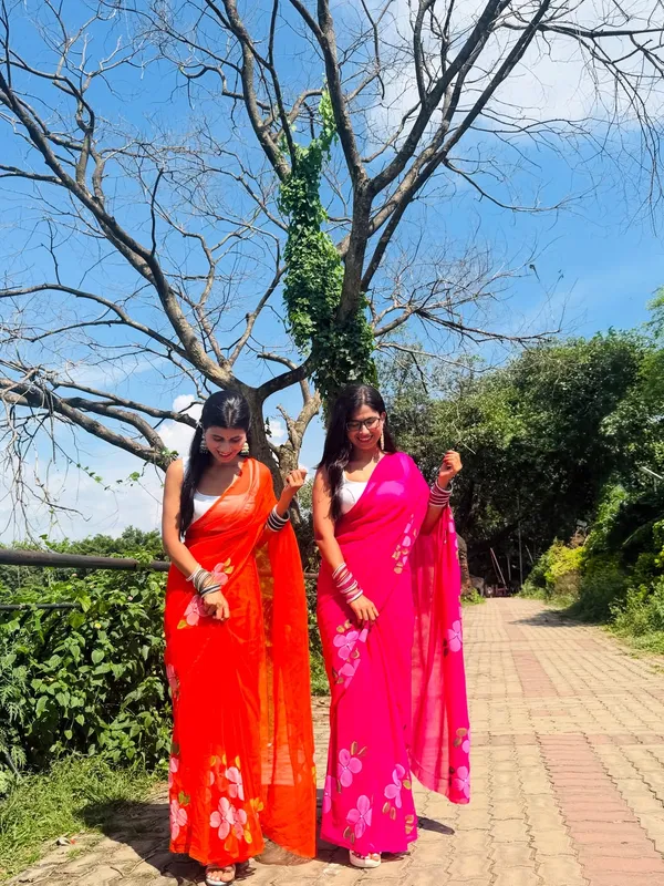 Orange_Floral_Print_Saree_for_Women