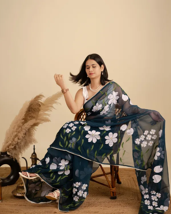 Navy_Sheer_Floral_Print_Saree_for_Women