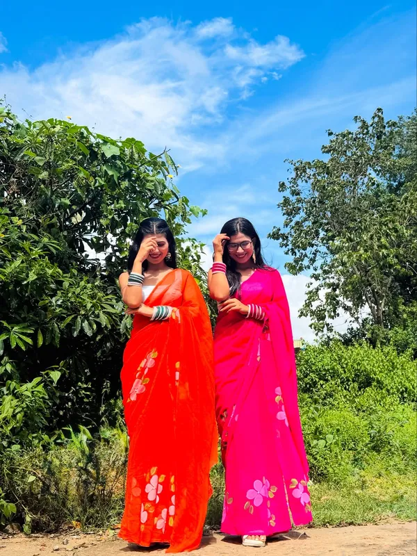 Orange_Floral_Print_Saree_for_Women