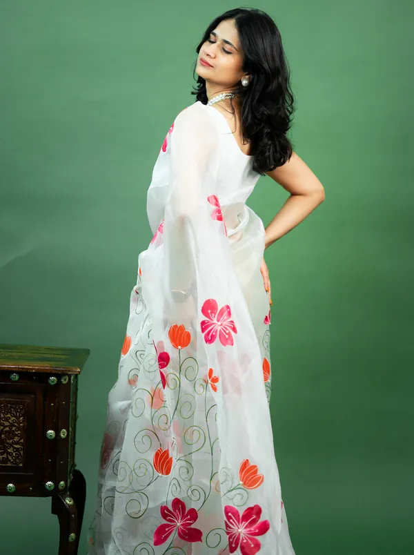 White_Organza_Floral_Print_Saree_for_Women