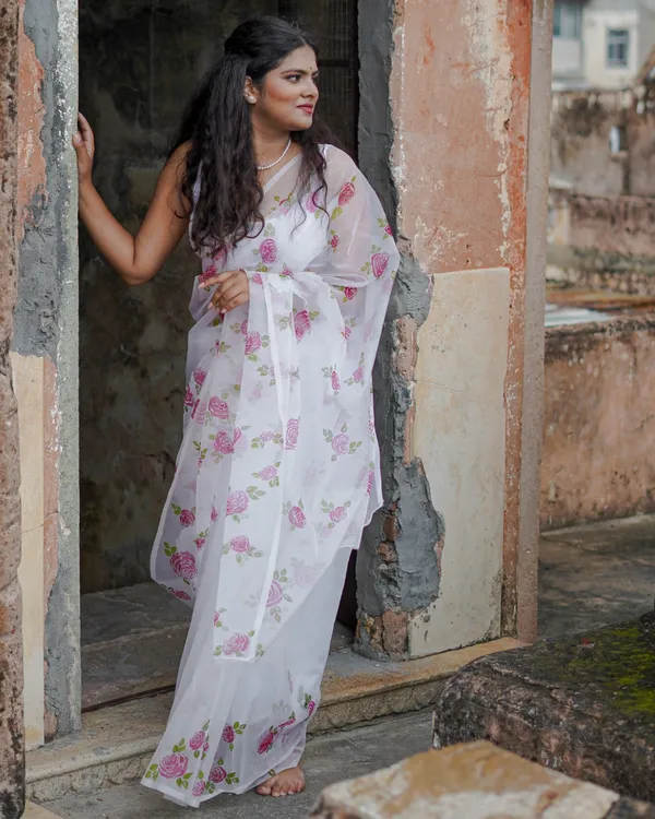 White_Floral_Print_Saree_for_Women