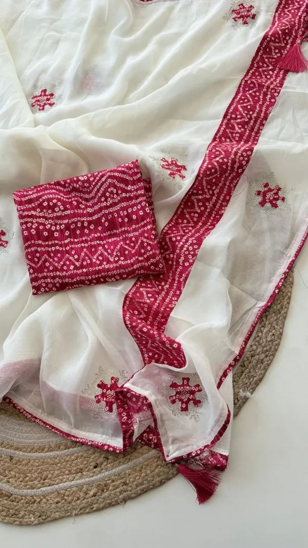 White_Chiffon_Bandhani_Saree_For_Women