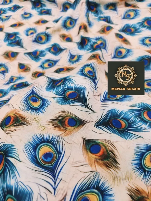 Cream_Peacock_Print_Unstitched_Fabric