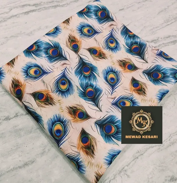 Cream_Peacock_Print_Unstitched_Fabric