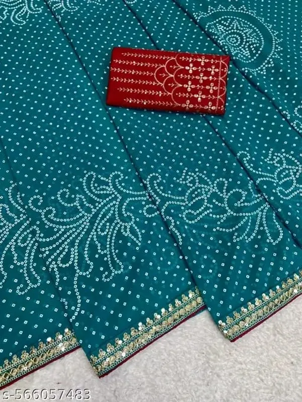 Teal_Printed_Saree_With_Red_Blouse_Piece_for_Women