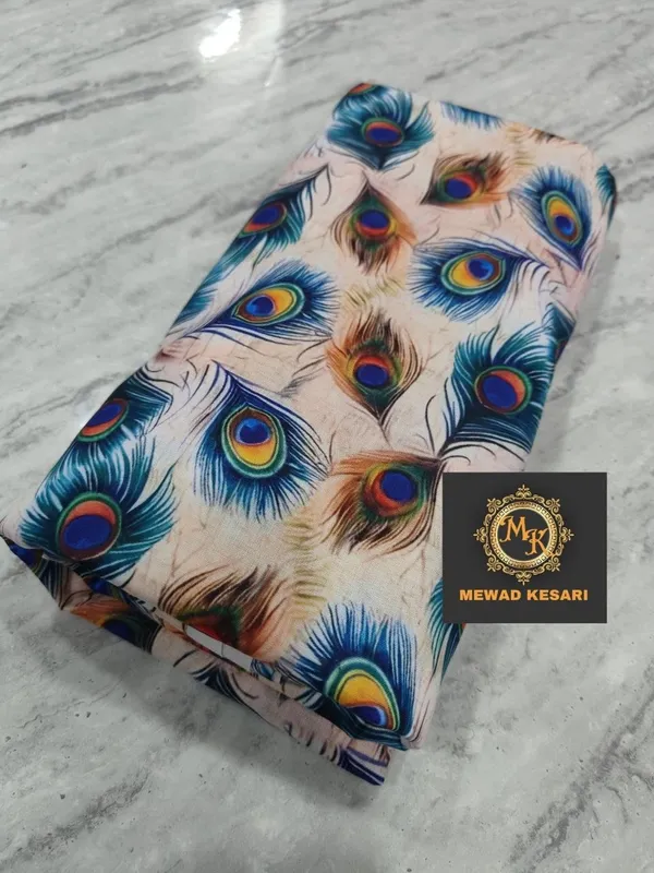 Cream_Peacock_Print_Unstitched_Fabric
