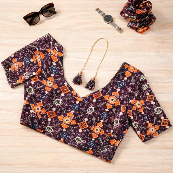 Purple_Printed_Tie-Up_Blouse_For_Women