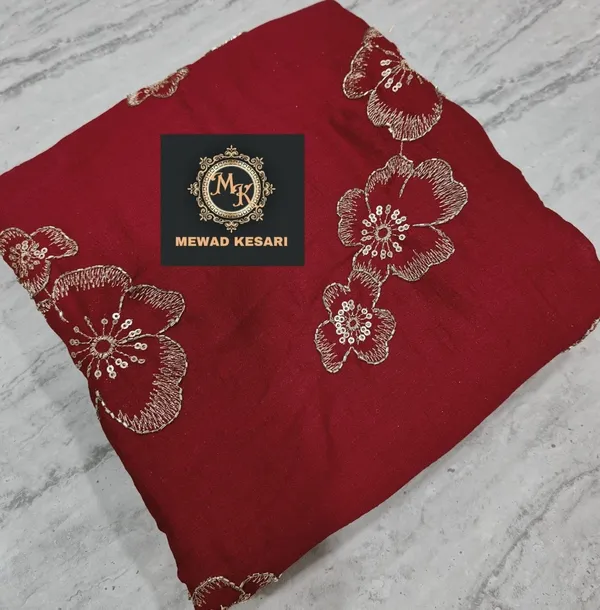 Red_Floral_Embroidered_Saree_For_Women
