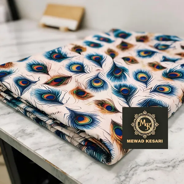 Cream_Peacock_Print_Unstitched_Fabric