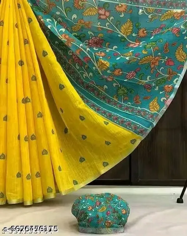 Yellow_Floral_Print_Saree_For_Women
