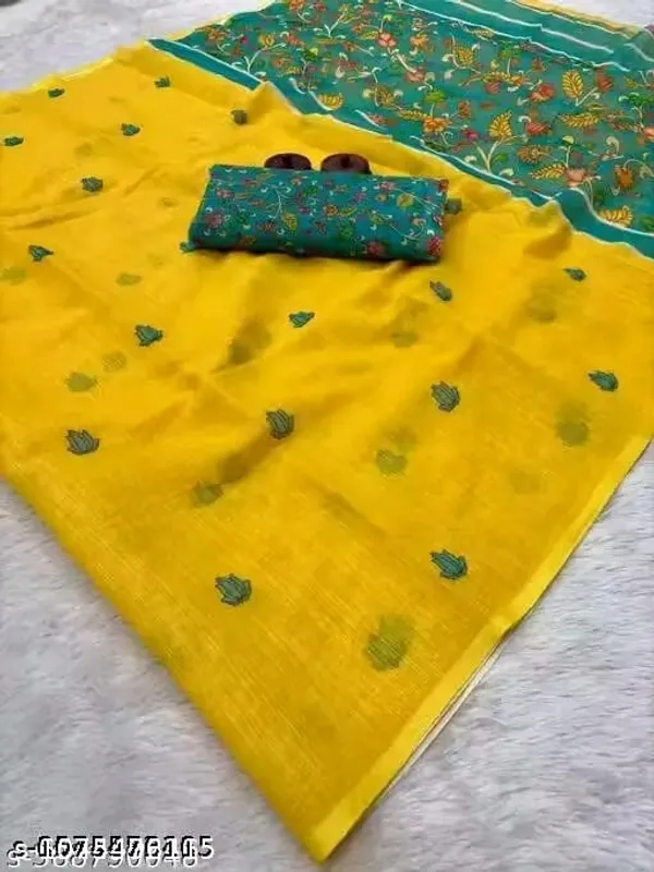 Yellow_Floral_Print_Saree_For_Women
