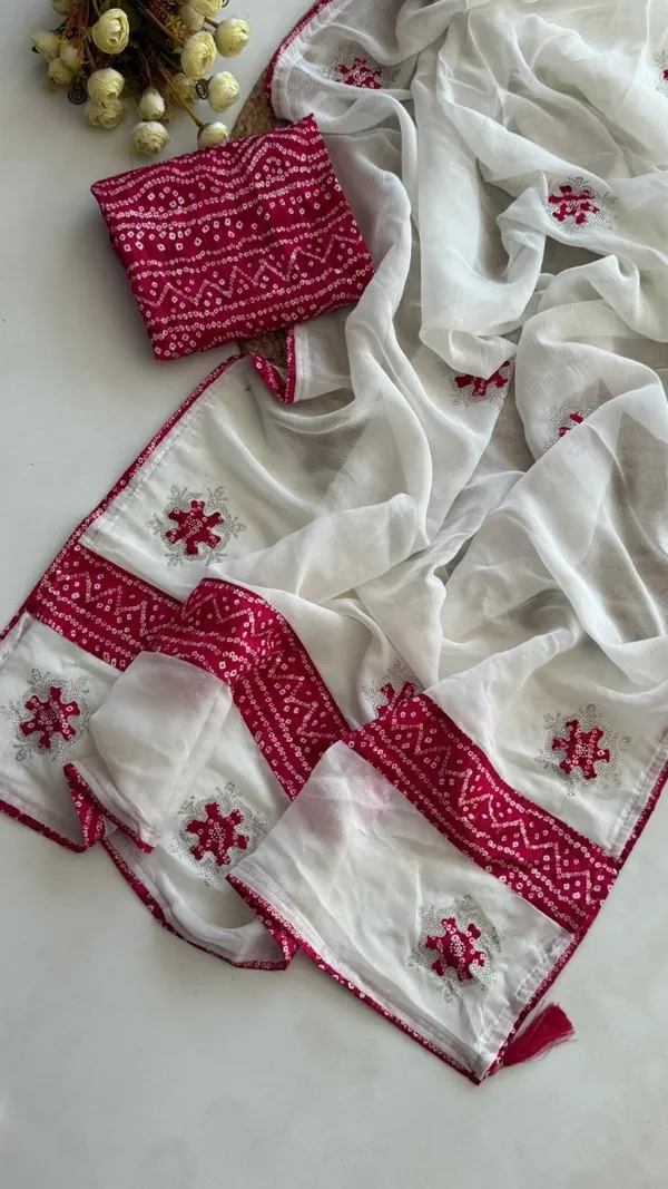 White_Chiffon_Bandhani_Saree_For_Women