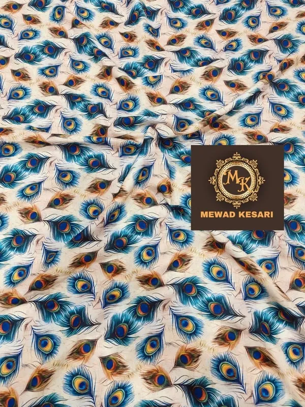 Cream_Peacock_Print_Unstitched_Fabric