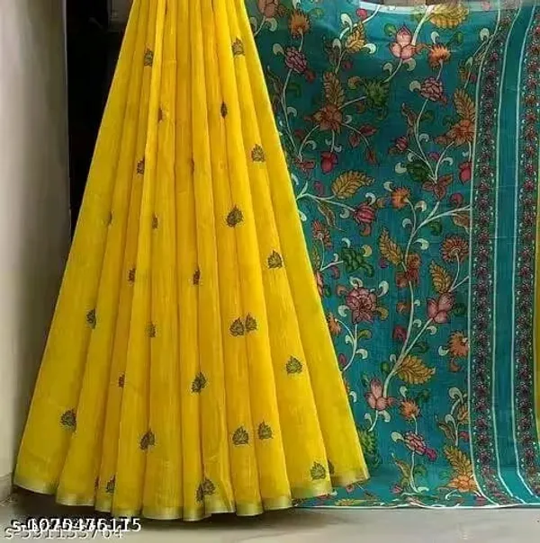 Yellow_Floral_Print_Saree_For_Women