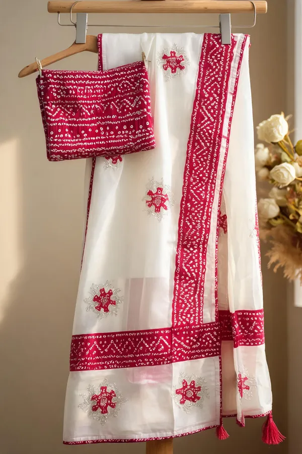 White_Chiffon_Bandhani_Saree_For_Women