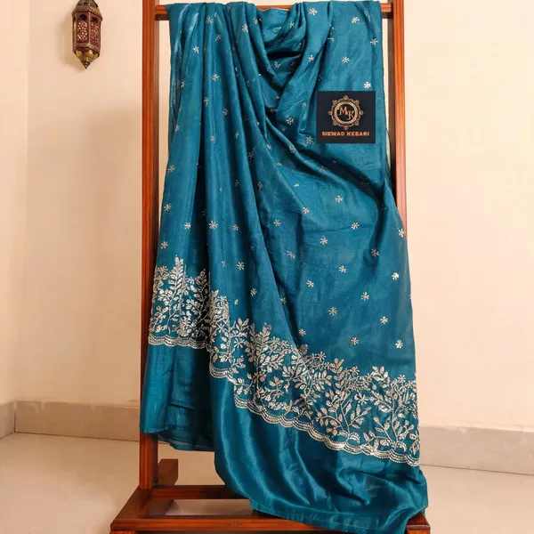 Teal_Embroidered_Traditional_Saree_for_Women