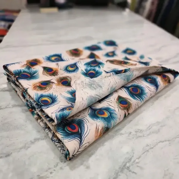 Cream_Peacock_Print_Unstitched_Fabric