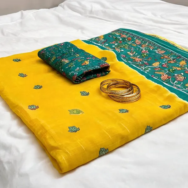 Yellow_Floral_Print_Saree_For_Women