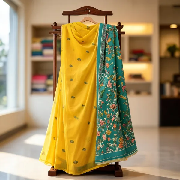 Yellow_Floral_Print_Saree_For_Women
