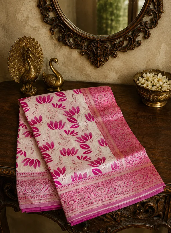 Bhagalpuri_Silk_Saree_Dogwood_Rose