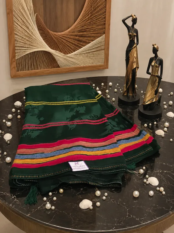 Chiffon_Designer_Sarees_Dark_Forest_Green
